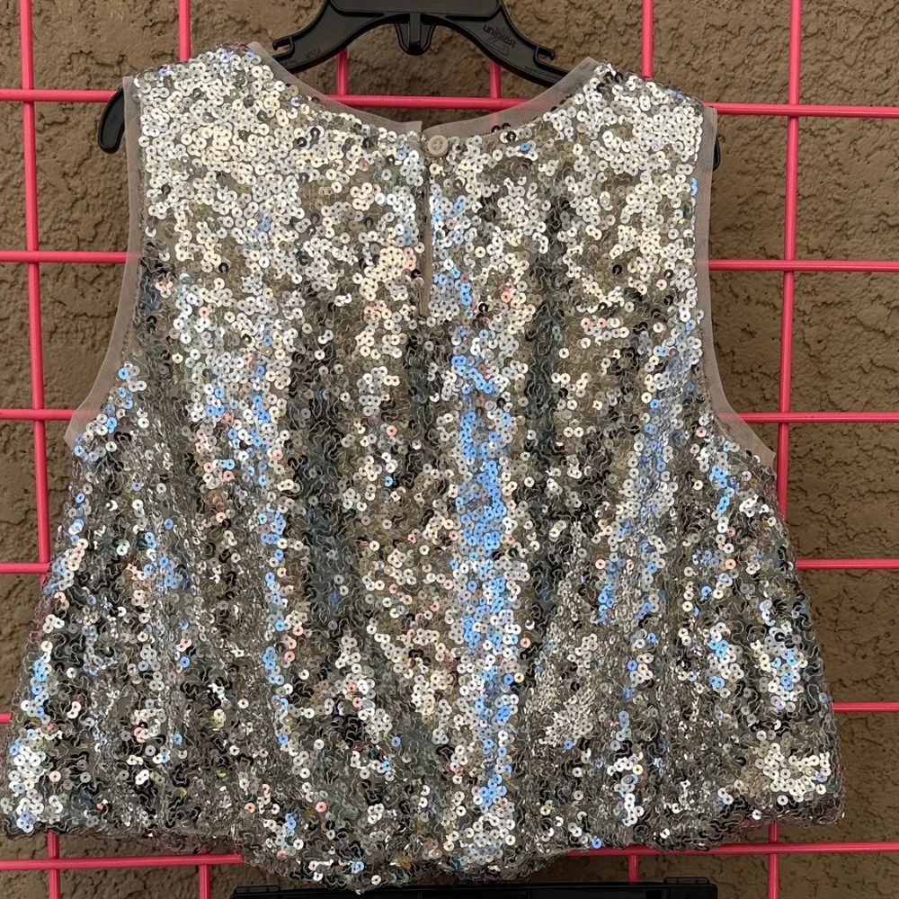 Gorgeous New Silver Sequin Crop Skirt With Cream Lace Trim